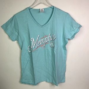 Memphis Tennessee USA Souvenir Glitter Cotton V-neck T-shirt, Women's Size Large